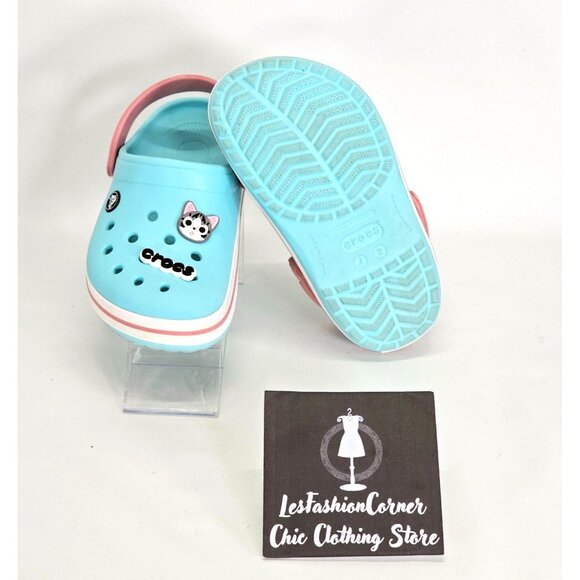 Crocs Junior Ice Blue/Pink Rubber Jibbitz Crocband Clog Size 2 1993 - Picture 3 of 16